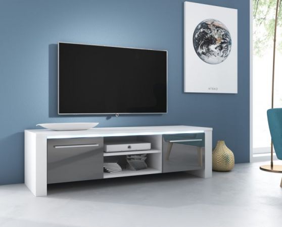 TV-Lowboard Harlem in Hochglanz grau und weiß TV-Unterteil 140 x 40 cm inkl. LED Beleuchtung in blau