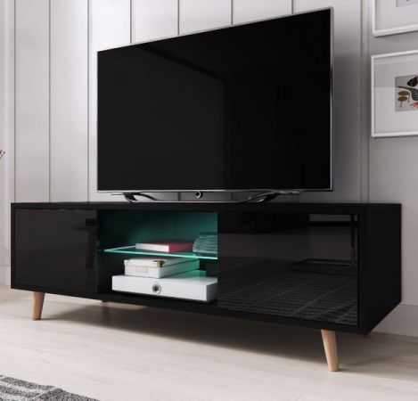 TV-Lowboard "Norway-1" in schwarz Hochglanz - Fernsehtisch skandinavisch 140 x 45 cm