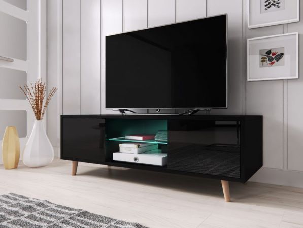 TV-Lowboard "Norway-1" in schwarz Hochglanz - Fernsehtisch skandinavisch 140 x 45 cm
