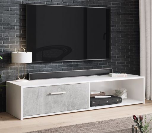 TV-Lowboard Start in Stone Design grau und weiß TV-Unterteil 140 x 29 cm TV Board Betonoptik