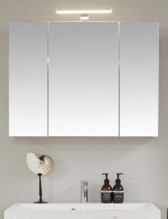 Badezimmer Spiegelschrank One in Hochglanz weiß Lack 3-türig 84 x 68 cm Badmöbel