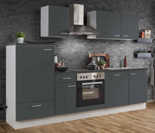 Küchenblock White Classic in Graphit grau Einbauküche inkl. E-Geräte und Geschirrspüler 270 cm
