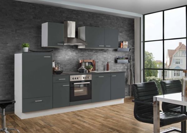 Küchenblock "White Classic" in Graphit grau Einbauküche inkl. E-Geräte und Geschirrspüler 270 cm