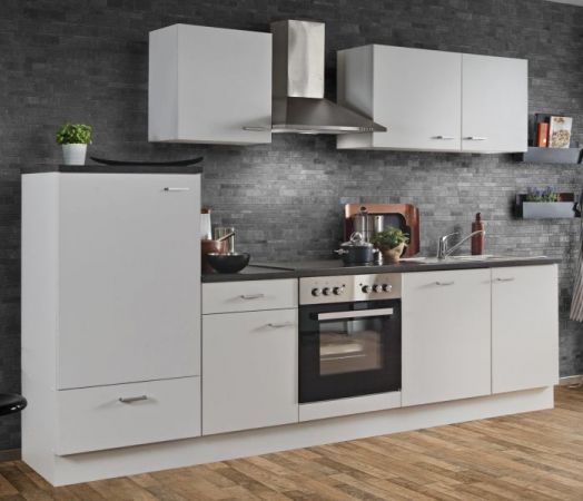Küchenblock Einbauküche "White Classic" weiß inkl. E-Geräte, Ceranfeld und Geschirrspüler 280 cm