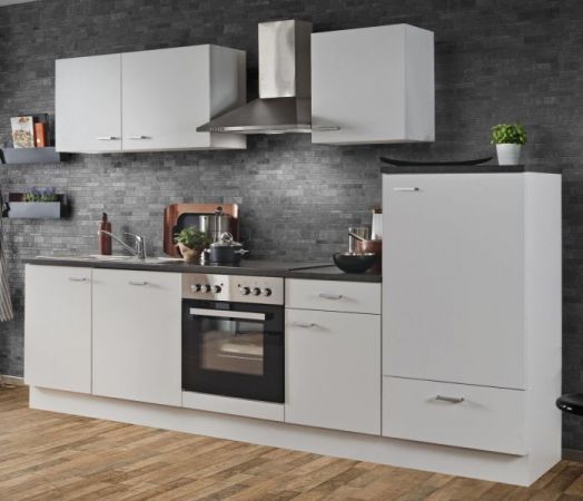 Küchenblock "White Classic" in weiß Einbauküche inkl. E-Geräte, Ceranfeld und Geschirrspüler 280 cm