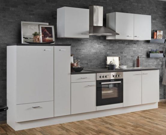 Küchenblock White Classic in weiß Einbauküche inkl. E-Geräte und Apothekerschrank 300 cm