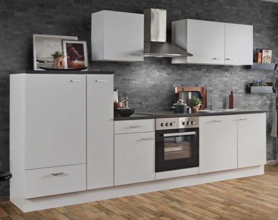 Küchenblock "White Classic" in weiß Einbauküche inkl. E-Geräte + Geschirrspüler und Apothekerschrank 310 cm