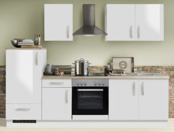 Küchenblock White Premium in weiß Hochglanz Lack Einbauküche inkl. E-Geräte 270 cm