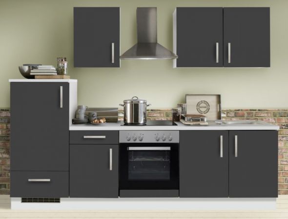 Küchenblock "White Premium" in Schiefer grau Einbauküche inkl. E-Geräte 270 cm