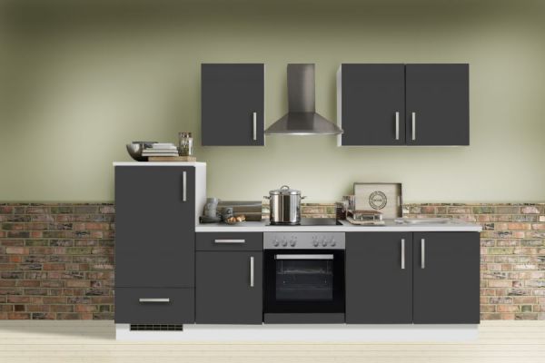 Küchenblock Einbauküche "White Premium" Schiefer grau inkl. E-Geräte 270 cm