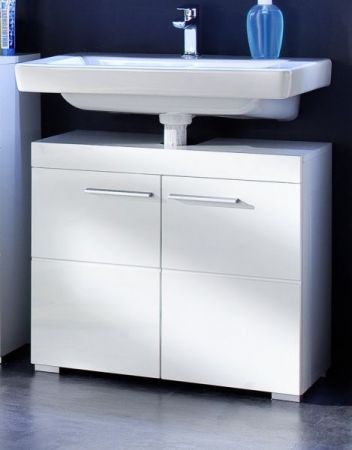 Badezimmer Waschbeckenunterschrank "Amanda" in weiß Hochglanz Badschrank 2-türig 60 x 56 cm