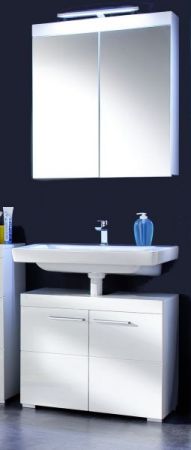 Badezimmer Waschbeckenunterschrank "Amanda" in weiß Hochglanz Badschrank 2-türig 60 x 56 cm