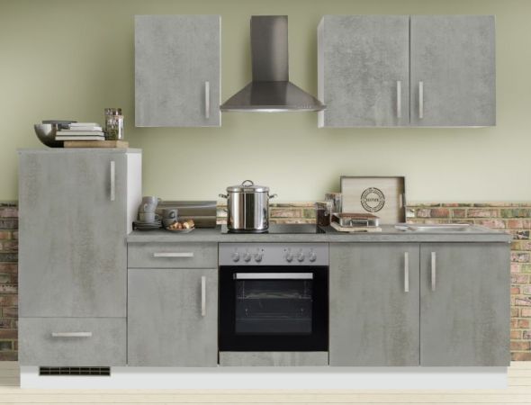 Küchenblock White Premium in Beton-Optik Einbauküche inkl. E-Geräte 270 cm