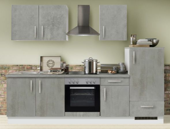 Kchenblock White Premium in Beton-Optik Einbaukche inkl. E-Gerte 270 cm