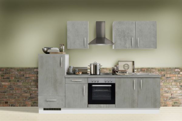 Küchenblock "White Premium" in Beton-Optik Einbauküche inkl. E-Geräte 270 cm