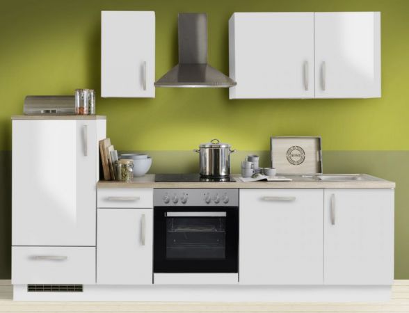 Küchenblock White Premium in weiß Hochglanz Lack Einbauküche inkl. E-Geräte und Geschirrspüler 270 cm