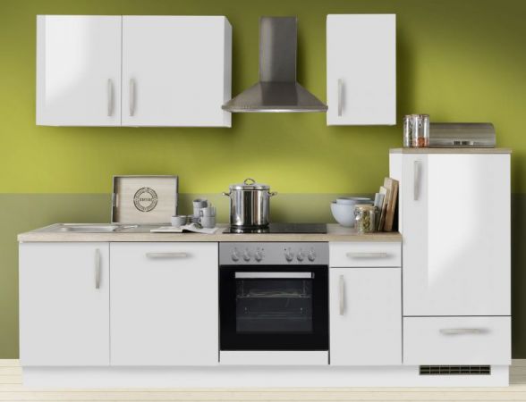 Küchenblock "White Premium" in weiß Hochglanz Lack Einbauküche inkl. E-Geräte und Geschirrspüler 270 cm