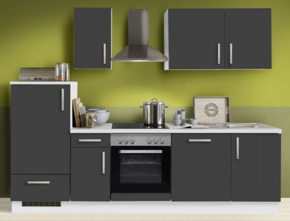Küchenblock "White Premium" in Schiefer grau Einbauküche inkl. E-Geräte und Geschirrspüler 270 cm