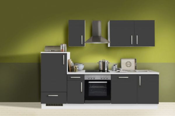 Küchenblock "White Premium" in Schiefer grau Einbauküche inkl. E-Geräte und Geschirrspüler 270 cm