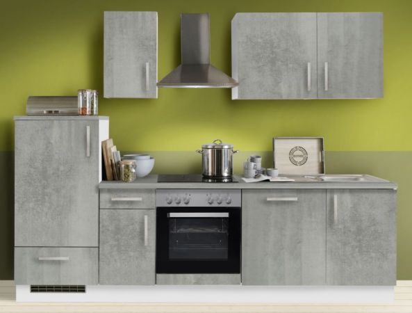 Küchenblock White Premium in Beton-Optik Einbauküche inkl. E-Geräte und Geschirrspüler 270 cm