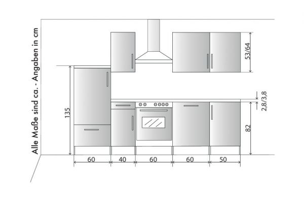 Kchenblock White Premium in Beton-Optik Einbaukche inkl. E-Gerte und Geschirrspler 270 cm