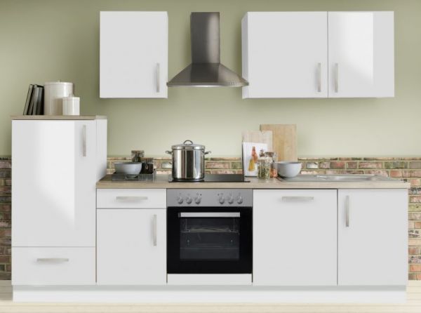 Küchenblock White Premium in weiß Hochglanz Lack Einbauküche inkl. E-Geräte und Geschirrspüler 280 cm