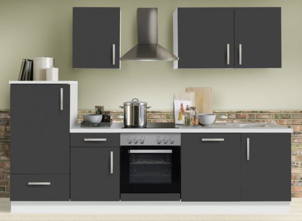 Küchenblock White Premium in Schiefer grau Einbauküche inkl. E-Geräte und Geschirrspüler 280 cm