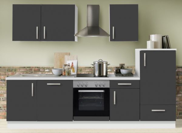 Küchenblock "White Premium" in Schiefer grau Einbauküche inkl. E-Geräte und Geschirrspüler 280 cm