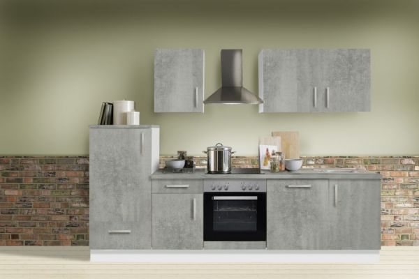 Küchenblock "White Premium" in Beton-Optik Einbauküche inkl. E-Geräte und Geschirrspüler 280 cm