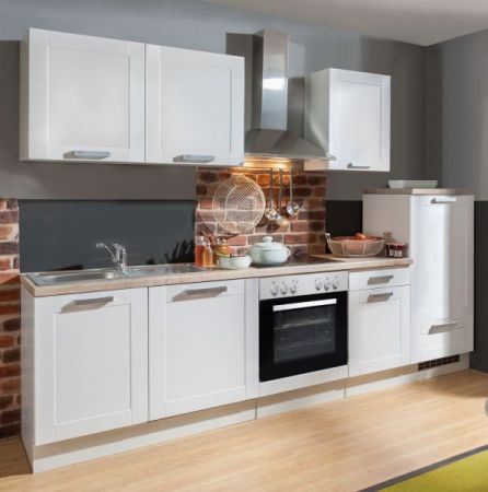 Küchenblock "White Premium" in weiß matt Landhaus Einbauküche inkl. E-Geräte 270 cm