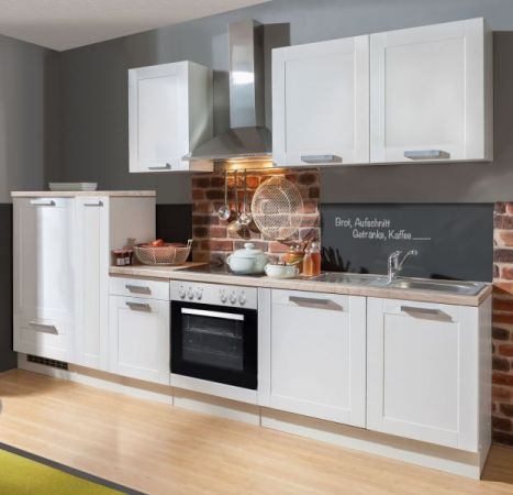 Küchenblock "White Premium" in weiß matt Landhaus Einbauküche inkl. E-Geräte und Apothekerschrank 300 cm