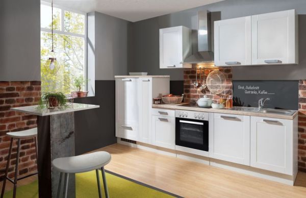 Küchenblock Einbauküche "White Premium" weiß matt Landhaus inkl. E-Geräte und Apothekerschrank 300 cm