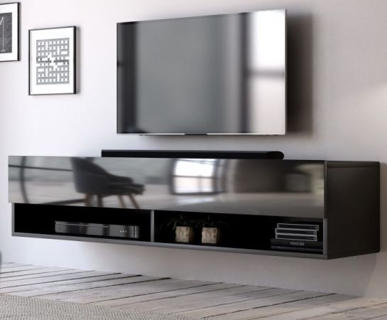 TV Lowboard Epsom in schwarz Hochglanz hängend 140 x 30 cm