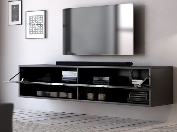 TV Lowboard "Epsom" in schwarz Hochglanz hängend 140 x 30 cm