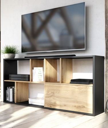 TV-Lowboard oder Regal Shuttle schwarz und Artisan Eiche stehend oder liegend TV-Board mit Komforthöhe / Bücherregal