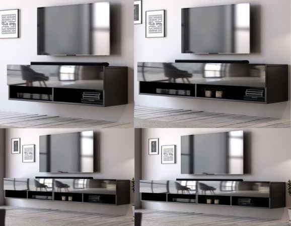 TV Lowboard "Epsom" in schwarz Hochglanz hängend 200 x 30 cm