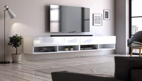 TV Lowboard "Epsom" in weiß Hochglanz hängend 280 x 30 cm