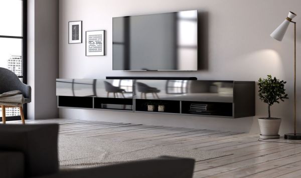 TV Lowboard "Epsom" in schwarz Hochglanz hängend 280 x 30 cm