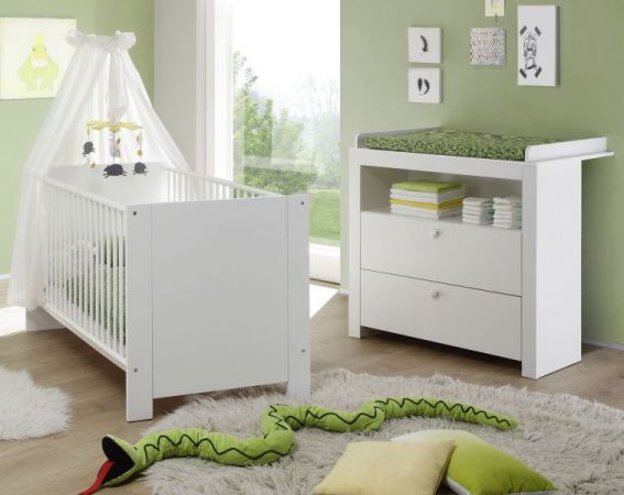 Babyzimmer Olivia in weiß komplett Set 2-teilig mit Wickelkommode und Babybett
