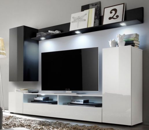 Wohnwand Medienwand DOS wei� schwarz Hochglanz 208 x 165 cm Fernsehschrank bis ca. 55