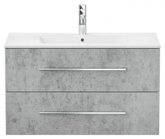 Badezimmer Waschbeckenunterschrank "Homeline" in Stone Design grau inkl. Waschbecken hängend 90 x 54 cm