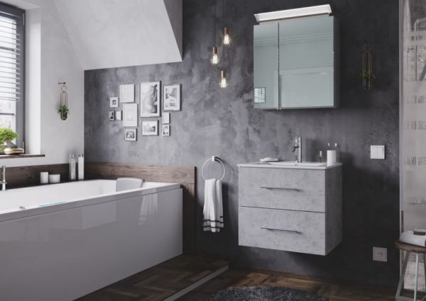 Badezimmer Waschbeckenunterschrank "Homeline" in Stone Design grau inkl. Waschbecken hängend 60 x 54 cm