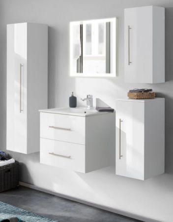 Badezimmer Badmöbel Set Homeline in weiß Hochglanz 6-teilig inkl. Waschbecken und LED 155 x 190 cm