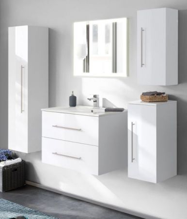 Badezimmer Badmöbel Set "Homeline" in weiß Hochglanz 6-teilig inkl. Waschbecken und LED 170 x 190 cm