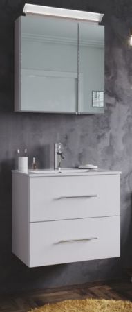 Badezimmer Badmöbel Set Homeline in weiß Hochglanz 4-teilig inkl. Waschbecken und LED 60 x 190 cm