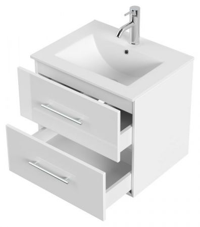 Badezimmer Badmöbel Set "Homeline" in weiß Hochglanz 4-teilig inkl. Waschbecken und LED 60 x 190 cm
