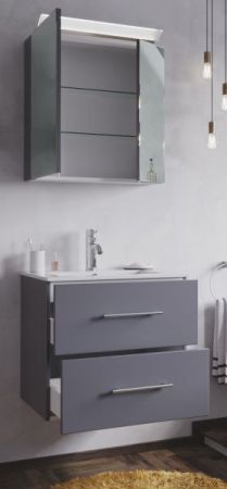 Badezimmer Badmöbel Set "Homeline" in anthrazit Seidenglanz 4-teilig inkl. Waschbecken und LED 60 x 190 cm
