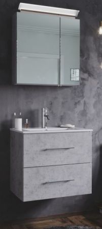 Badezimmer Badmöbel Set Homeline in Stone Design grau 4-teilig inkl. Waschbecken und LED 60 x 190 cm