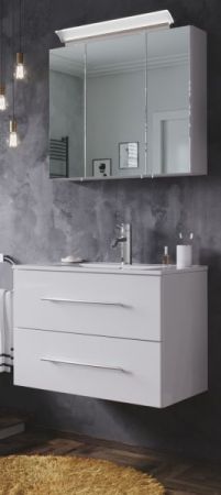 Badezimmer Badmöbel Set "Homeline" in weiß Hochglanz 4-teilig inkl. Waschbecken und LED 70 x 190 cm