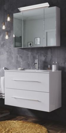 Badezimmer Badmöbel Set Homeline in weiß Hochglanz 4-teilig inkl. Waschbecken und LED 80 x 190 cm